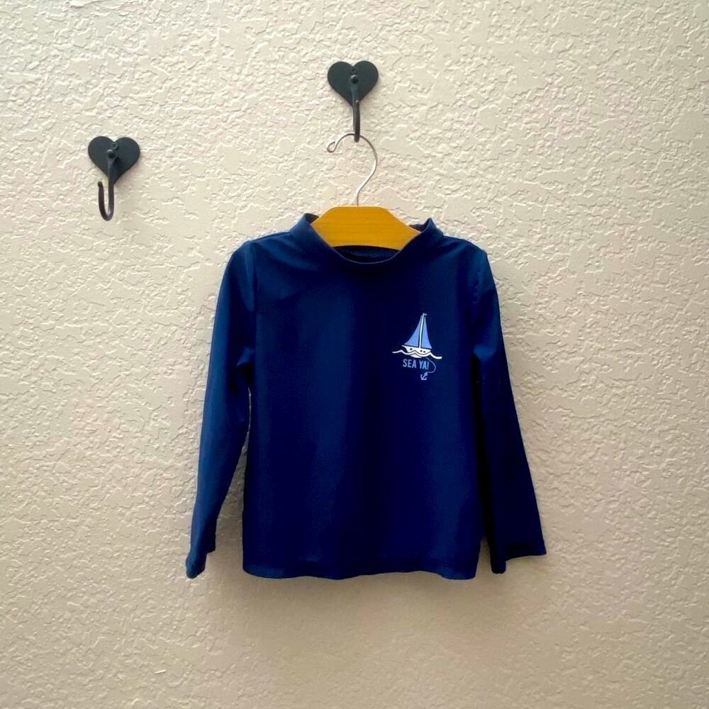 Carter's Navy Blue Kids Swim Rashguard with Sailboat Graphic